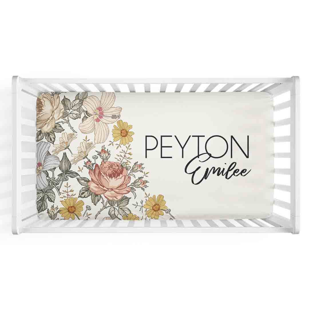 Peyton's Vintage Floral Personalized Crib Sheet、mySite、layawaytickets