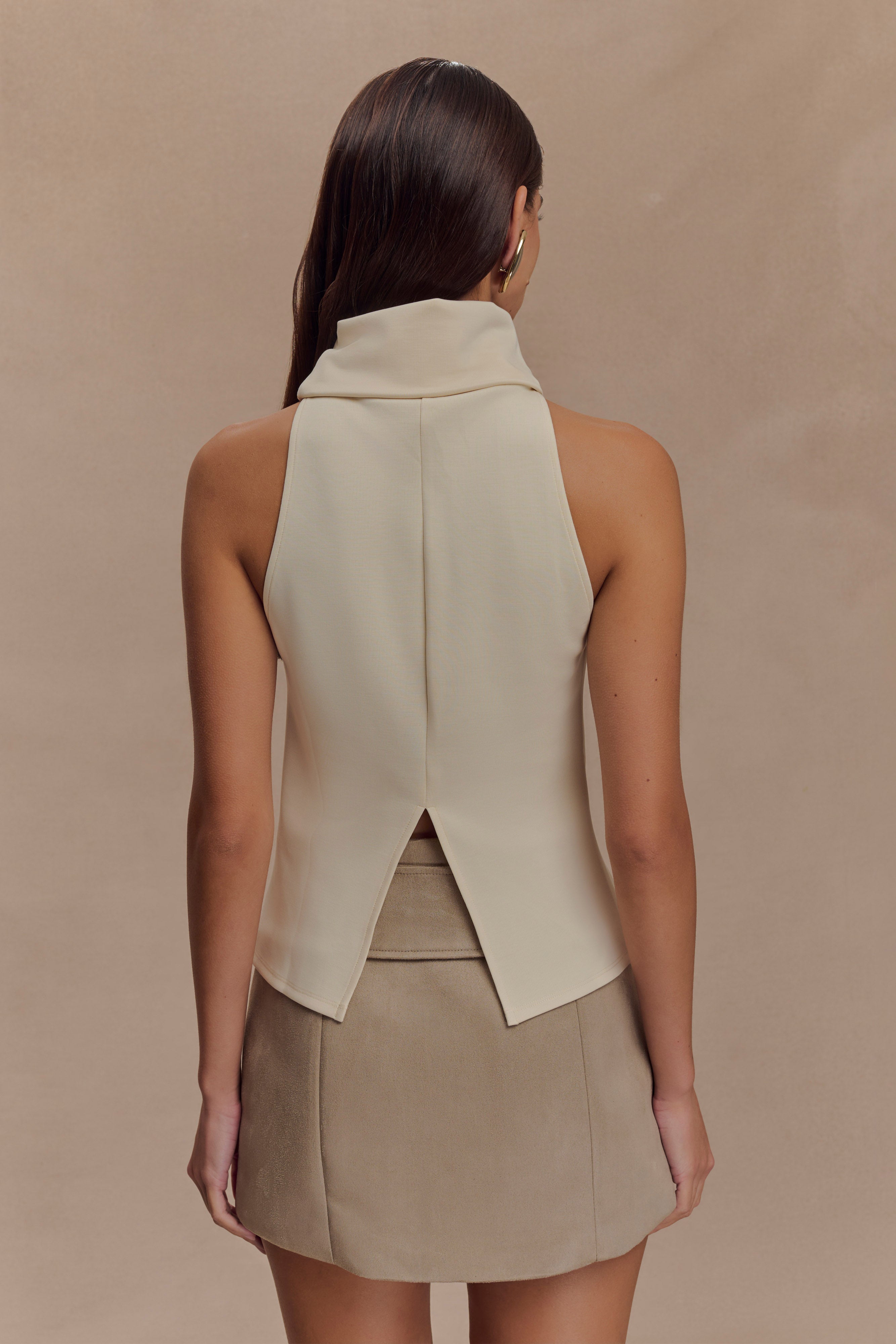 Birdie High Neck Sleeveless Top - Ivory、mySite、solidvoid