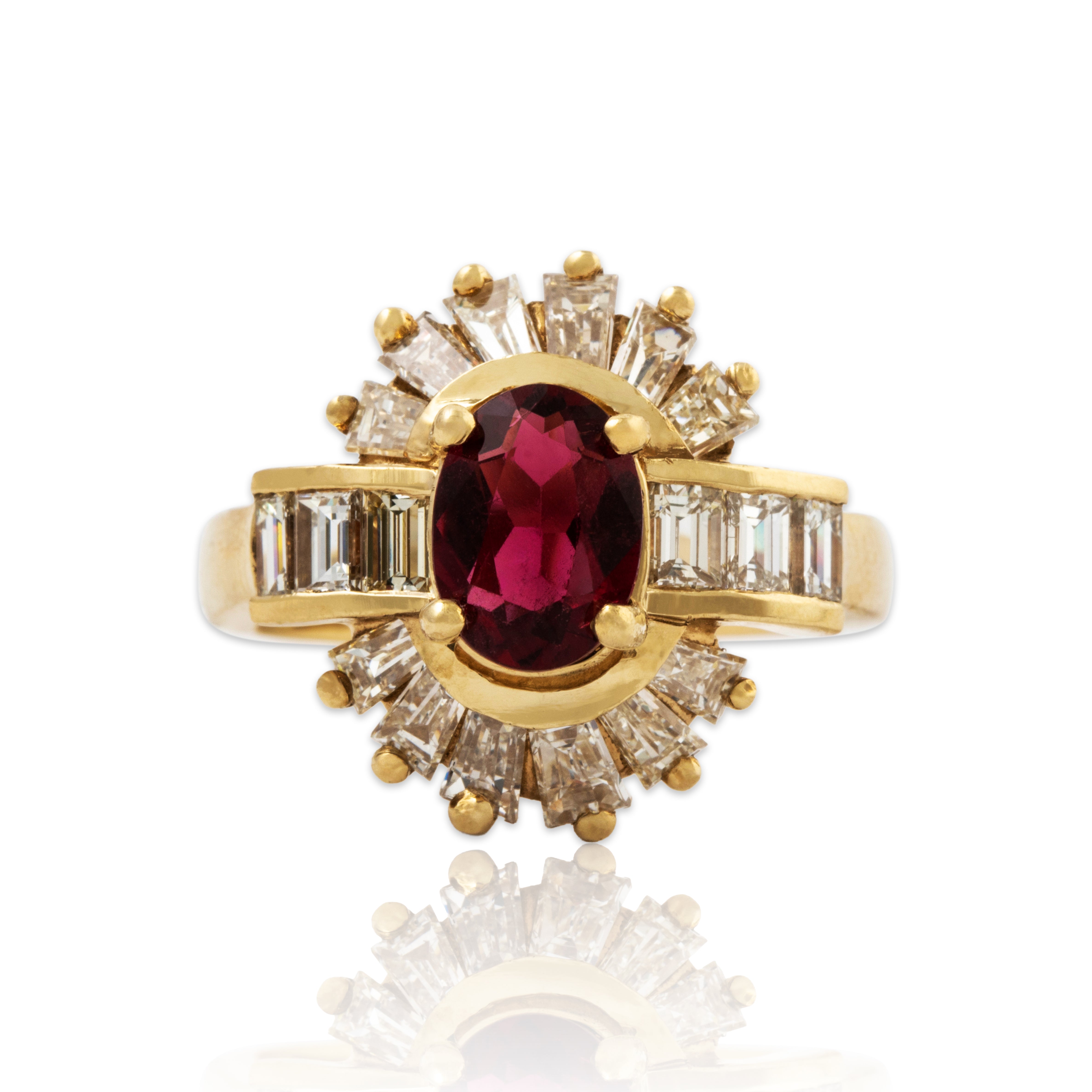 Vintage Stunning 14k Yellow Gold Tourmaline 1.5cttw Diamond Ballerina Halo Ring、mySite、hinf8tx79