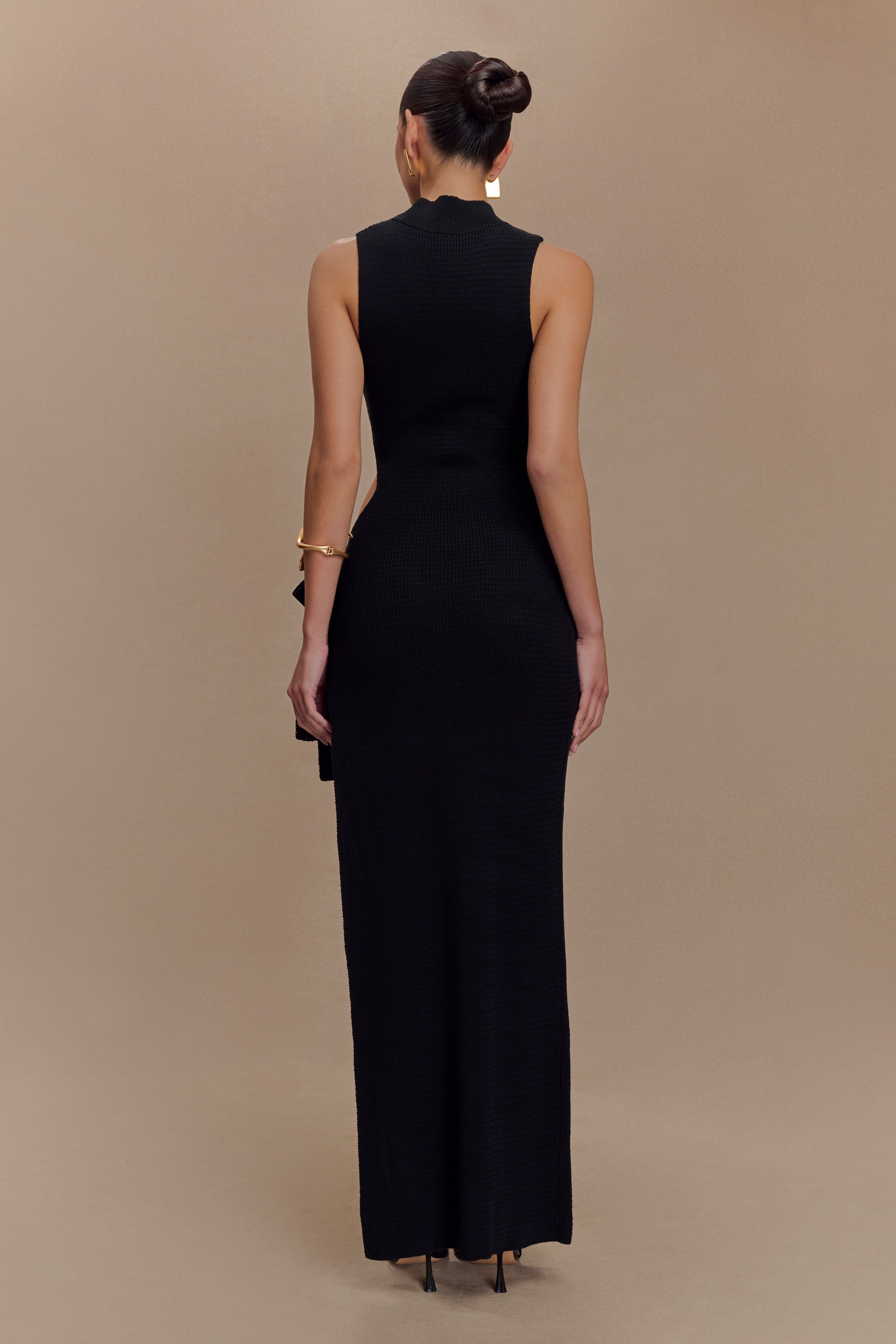 Stephanie Cut Out Knit Maxi Dress - Black、mySite、solidvoid