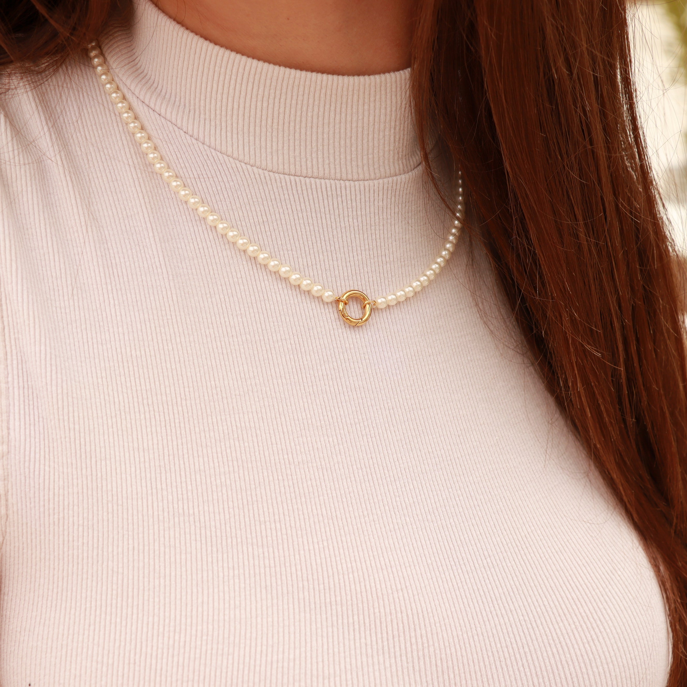 18 Glass Pearl Necklace with Stainless Steel Charm Keeper / SBB0338、mySite、dreamappss