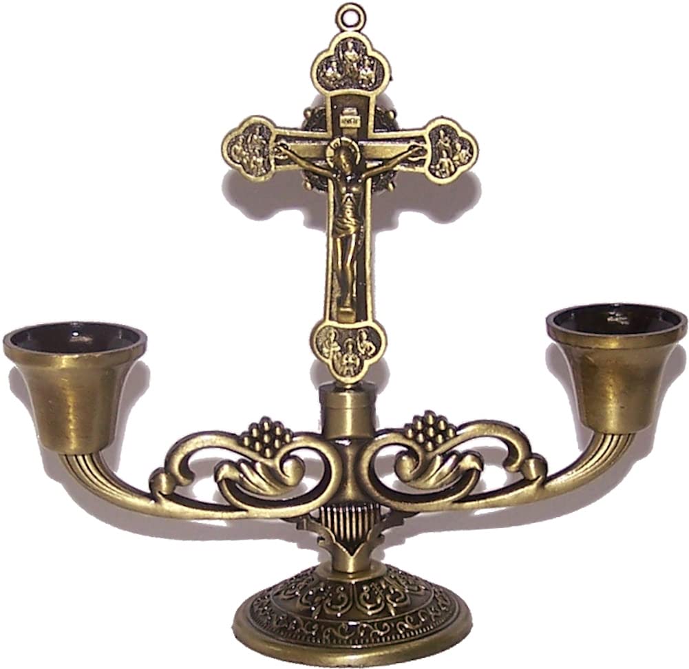  Holy Land Market Table Altar Crucifix with Candles Cups / Holders - 5 Inches、mySite、elrpsem3k