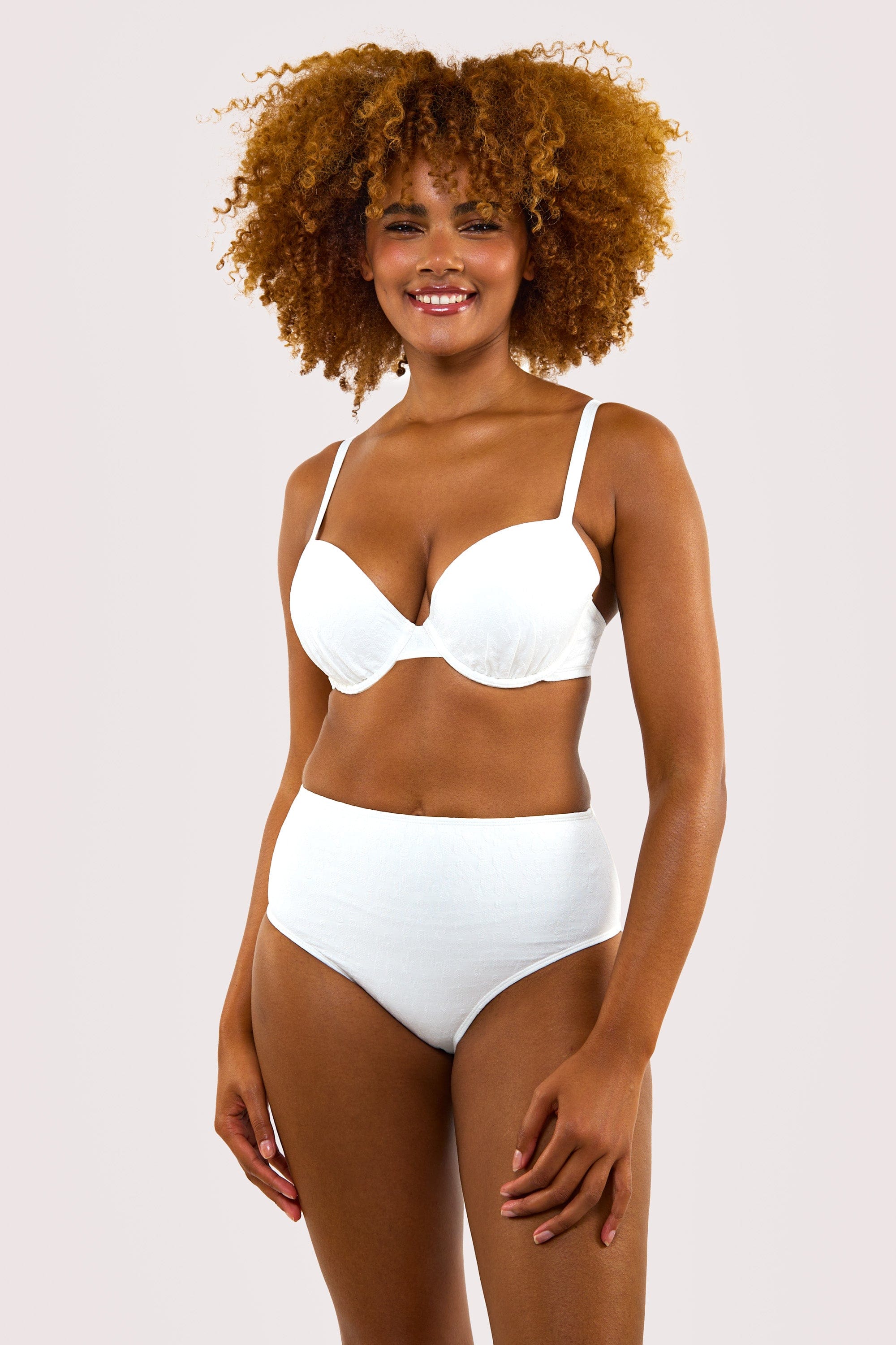 Zoe Fuller Bust Mix & Match White Floral Texture Padded Plunge Bikini Top、mySite、bengalsvssteelers