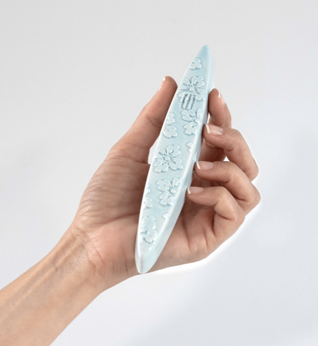 Light Blue Floral Ceramic Mezuzah Case by Mickala Design、mySite、topwebapps
