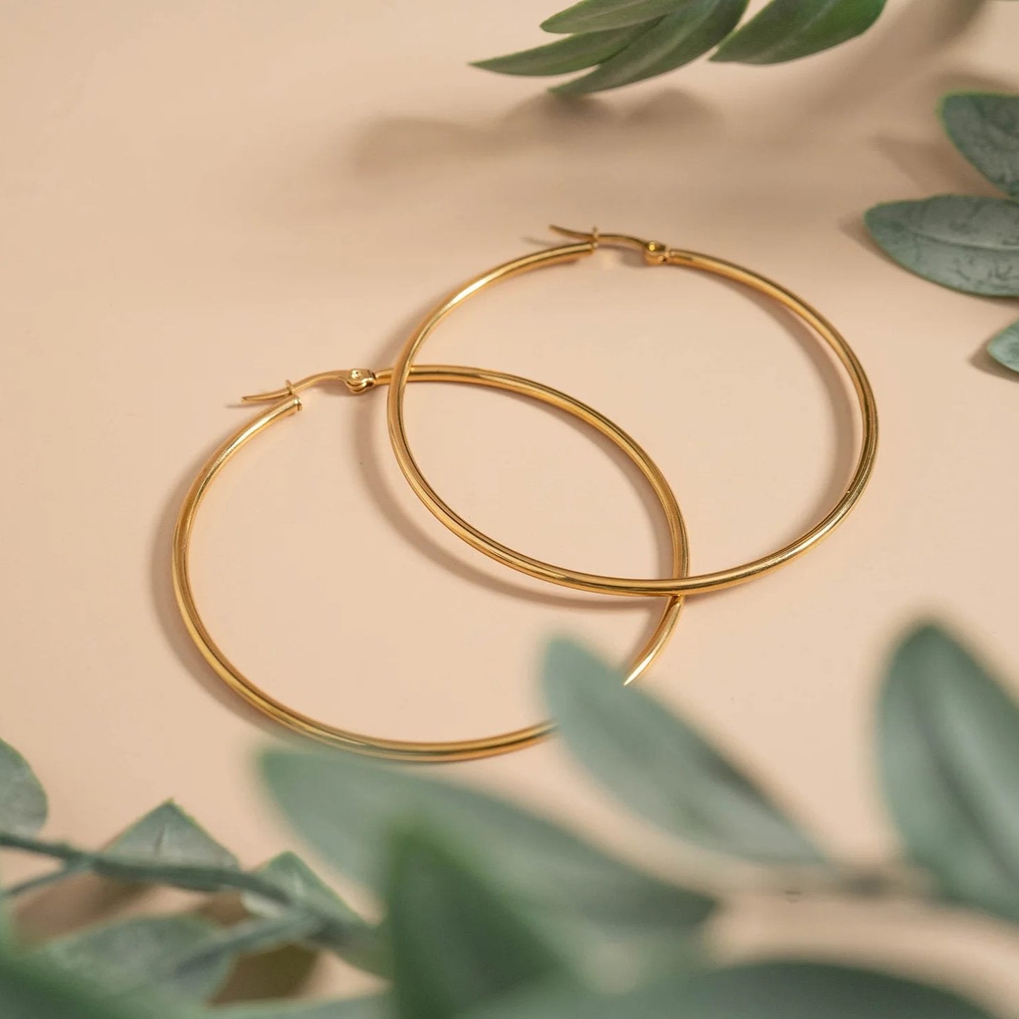 18K Gold PVD Stainless Steel Round Tube Hoop Earrings / ERJ2138、mySite、dreamappss