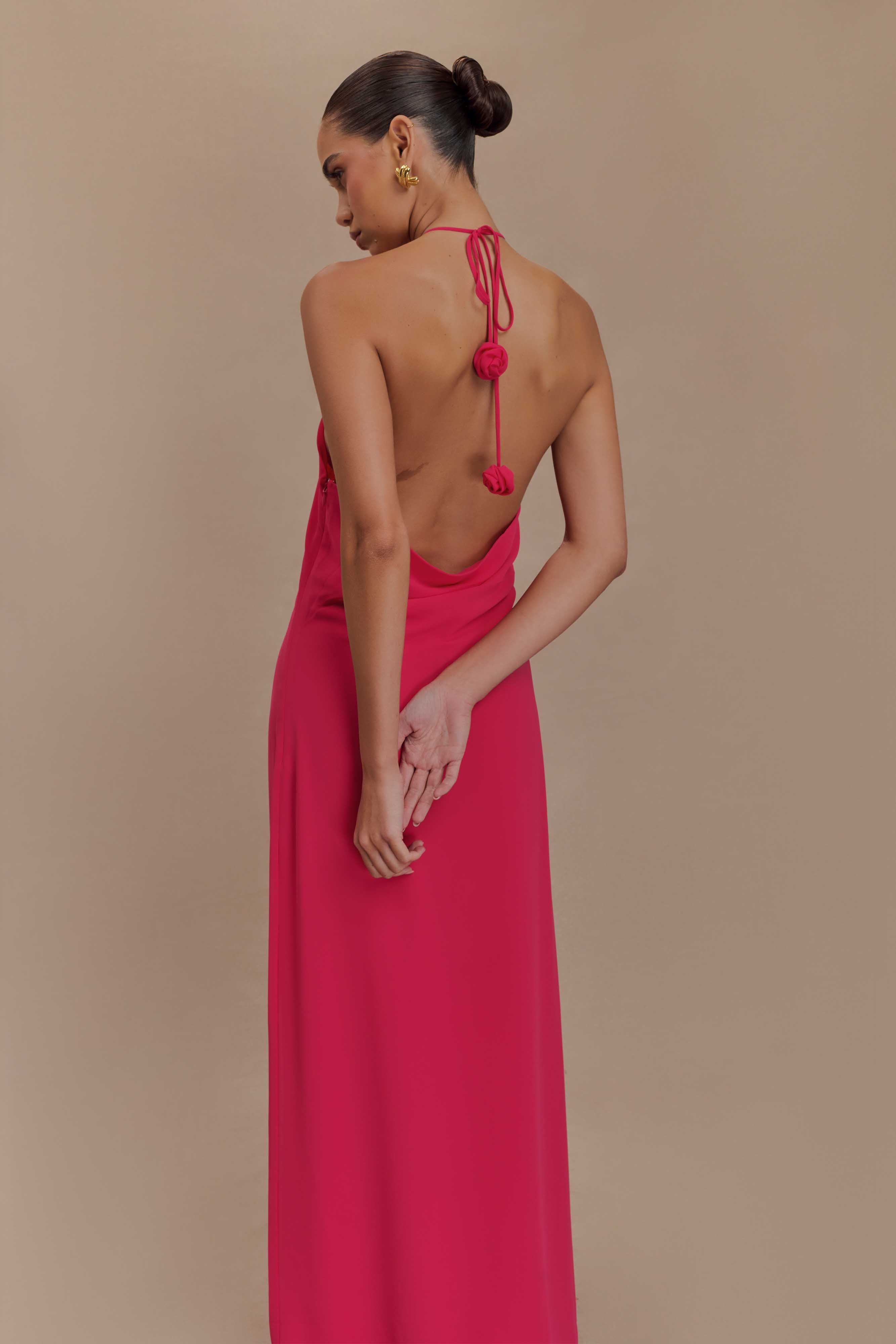 Rosalia Cowl Neck Maxi Dress - Raspberry、mySite、solidvoid