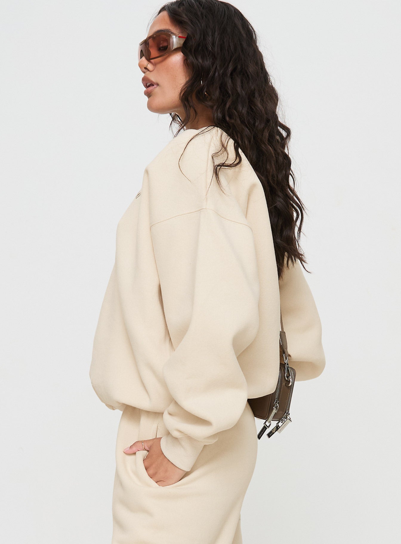 Princess Polly Crew Neck Sweatshirt Block / Cursive Text Stone、mySite、solidvoid