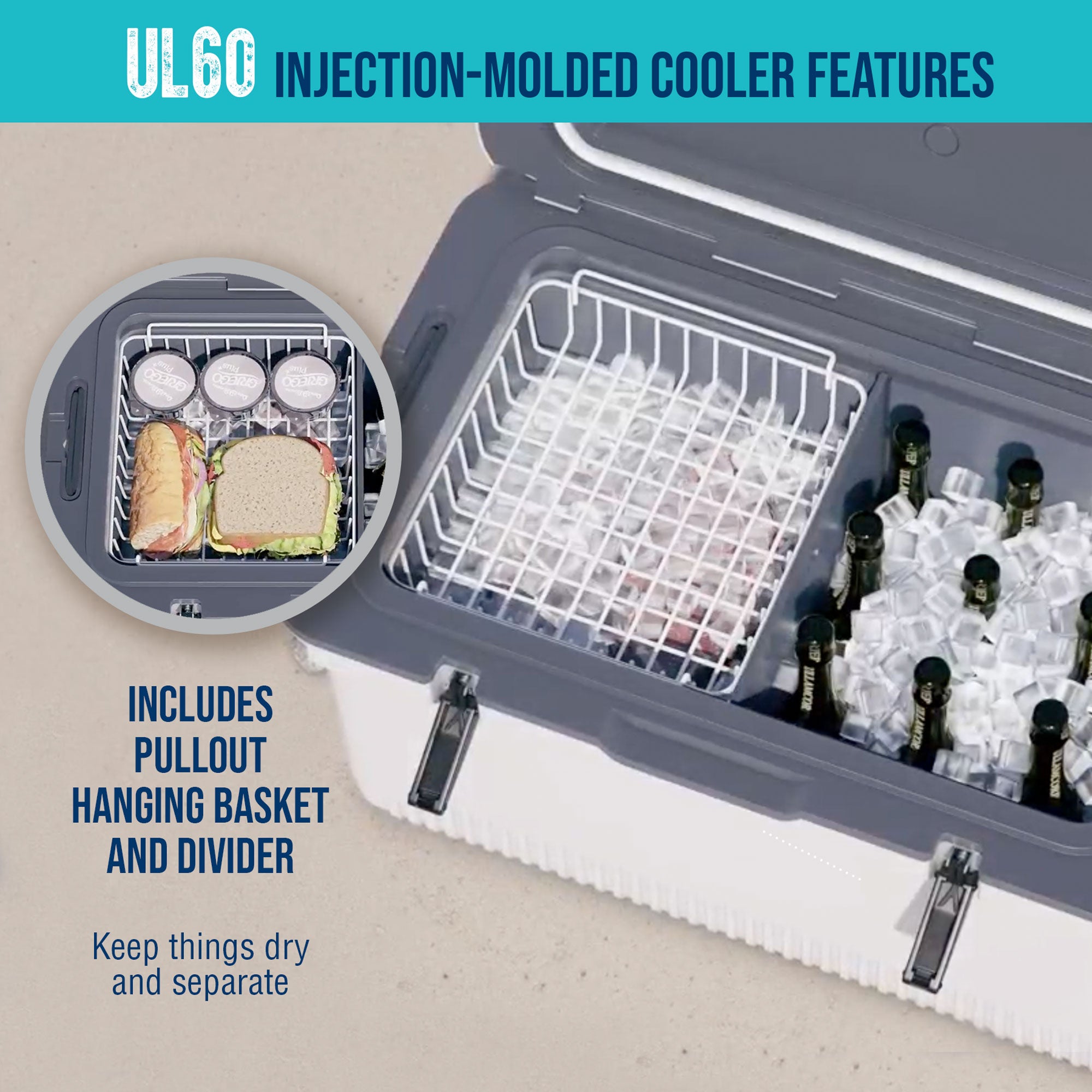 ENGEL 60QT UltraLite Injection-Molded Cooler With Wire Basket and Divider、mySite、noshort