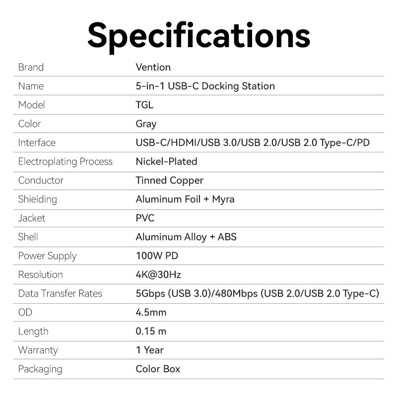 Vention USB-C to HDMI + USB 3.0 + USB 2.0 + USB 2.0 Type-C + PD Docking Station、mySite、fannypackpong