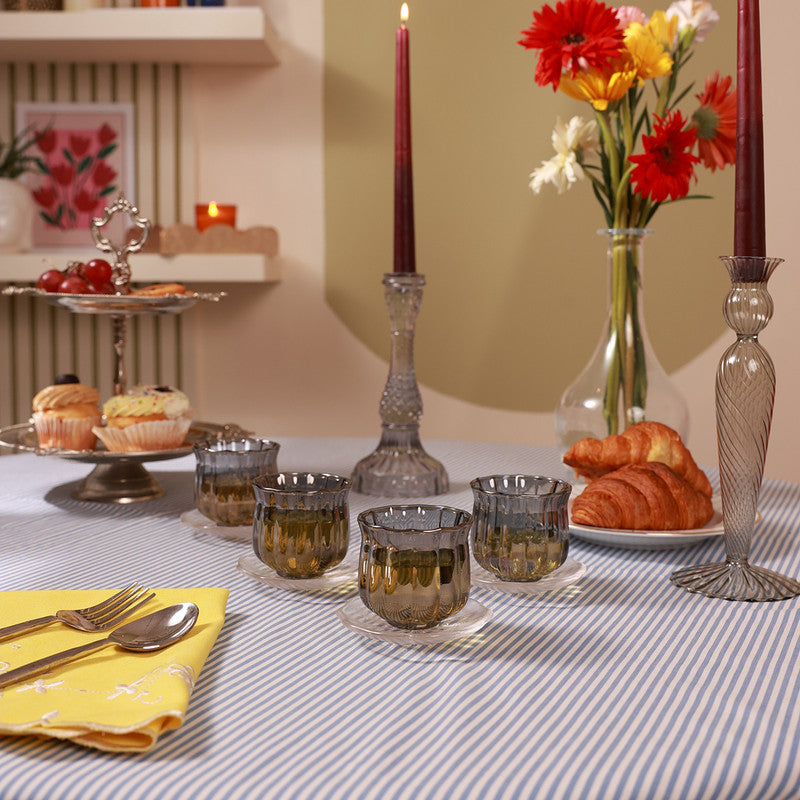 Glass Cup & Saucer Set | Blue | Set of 8、mySite、camillekostekn