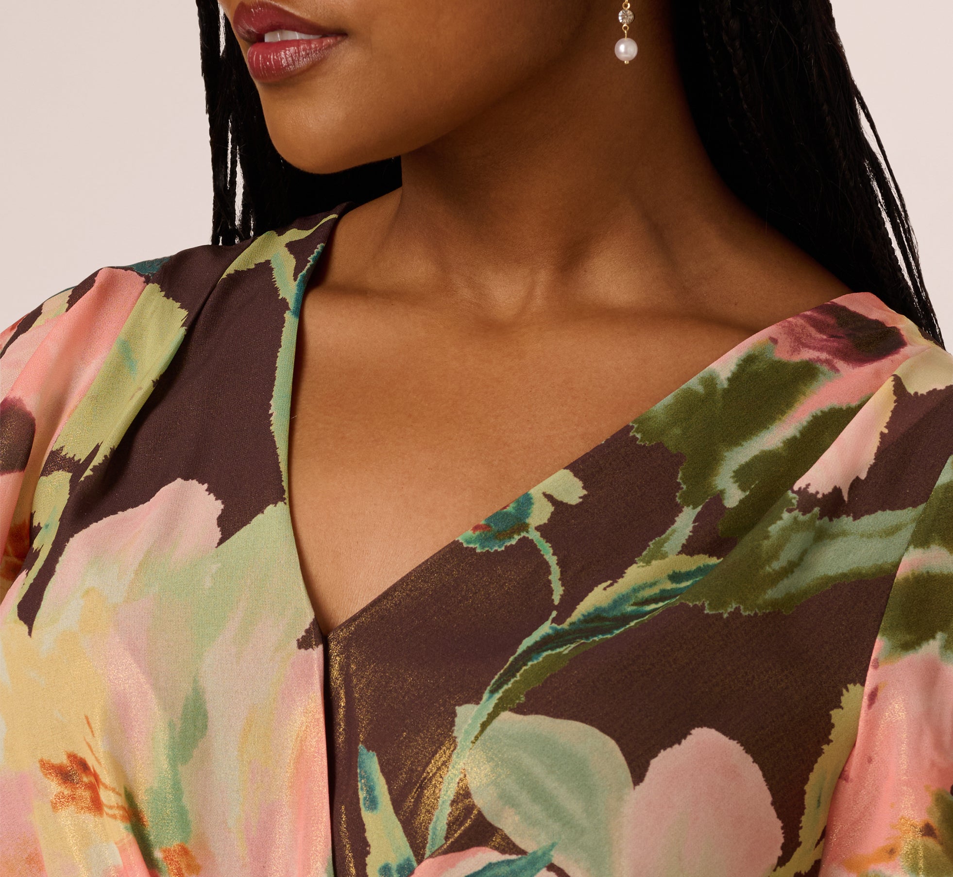 Plus Size Flutter Sleeve High Low Midi Wrap Dress In Brown Multi、mySite、solidvoid