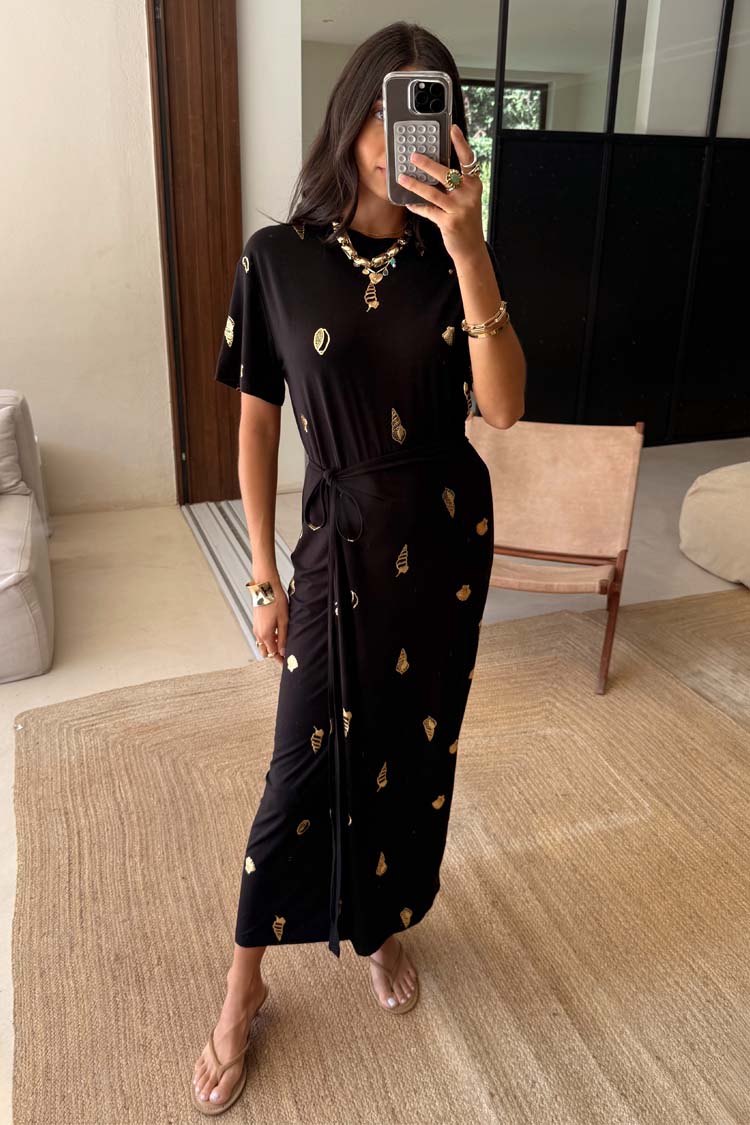 Black Shell Midi Leia Dress Petite、mySite、solidvoid