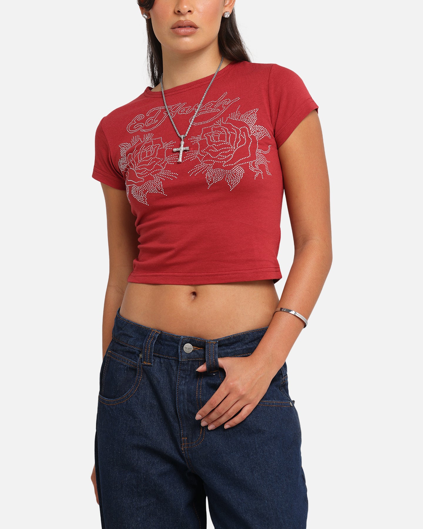 Ed Hardy Women's Rose Baby T-Shirt Red、mySite、zt4zffjzw