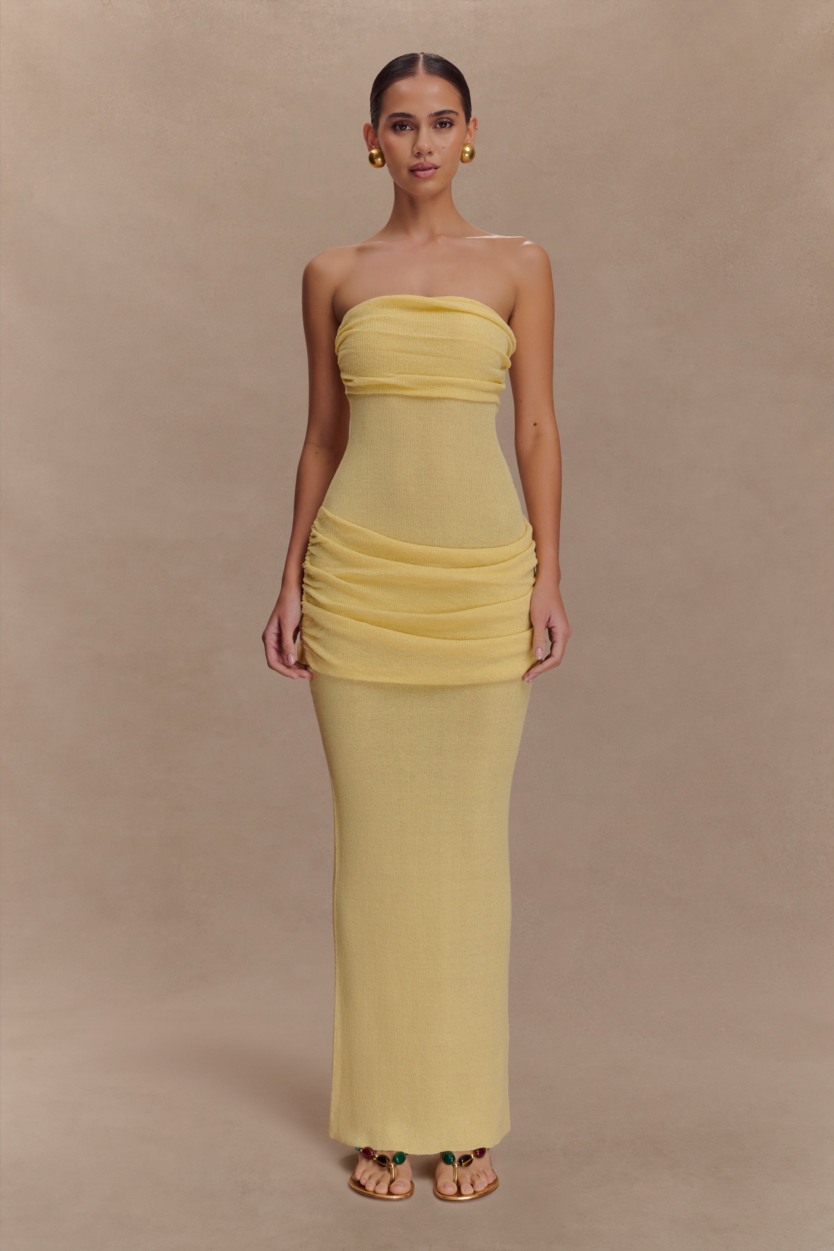 Elora Strapless Knit Maxi Dress - Lemon、mySite、solidvoid
