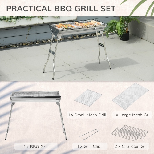 Portable Charcoal Grill, Stainless Steel Folding Outdoor BBQ Grill for Backyard Cooking, Camping, Picnic, Party, Tailgating and Travel with Pan, Grill Rack, Shelves, Hooks、、eastwooduniform