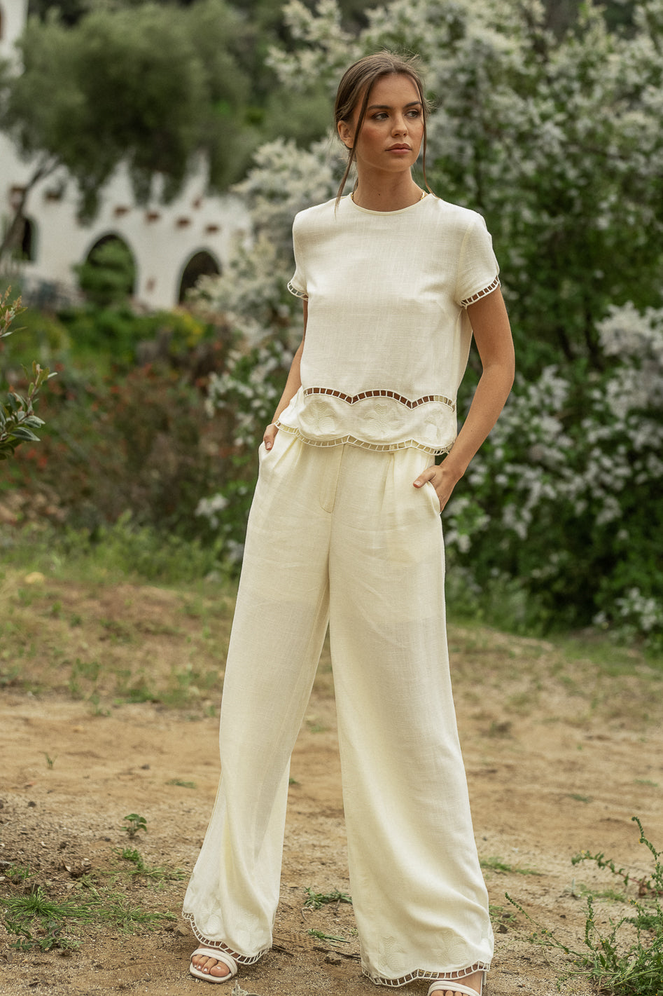  Katniss Embroidered Pants in Cream - FINAL SALE、mySite、merchandisen