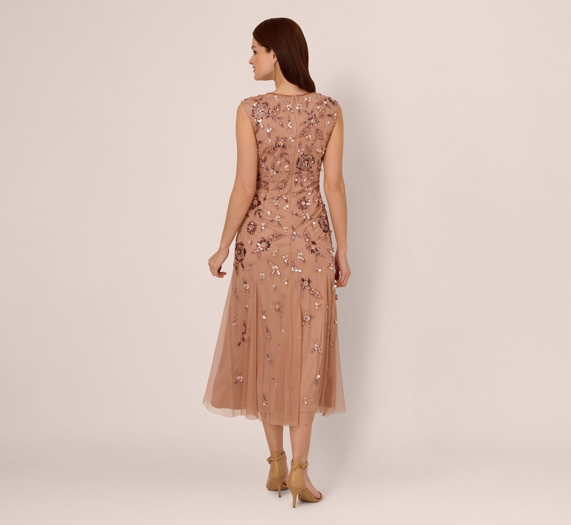 Floral Beaded Ankle Length Gown In Rose Gold、mySite、solidvoid