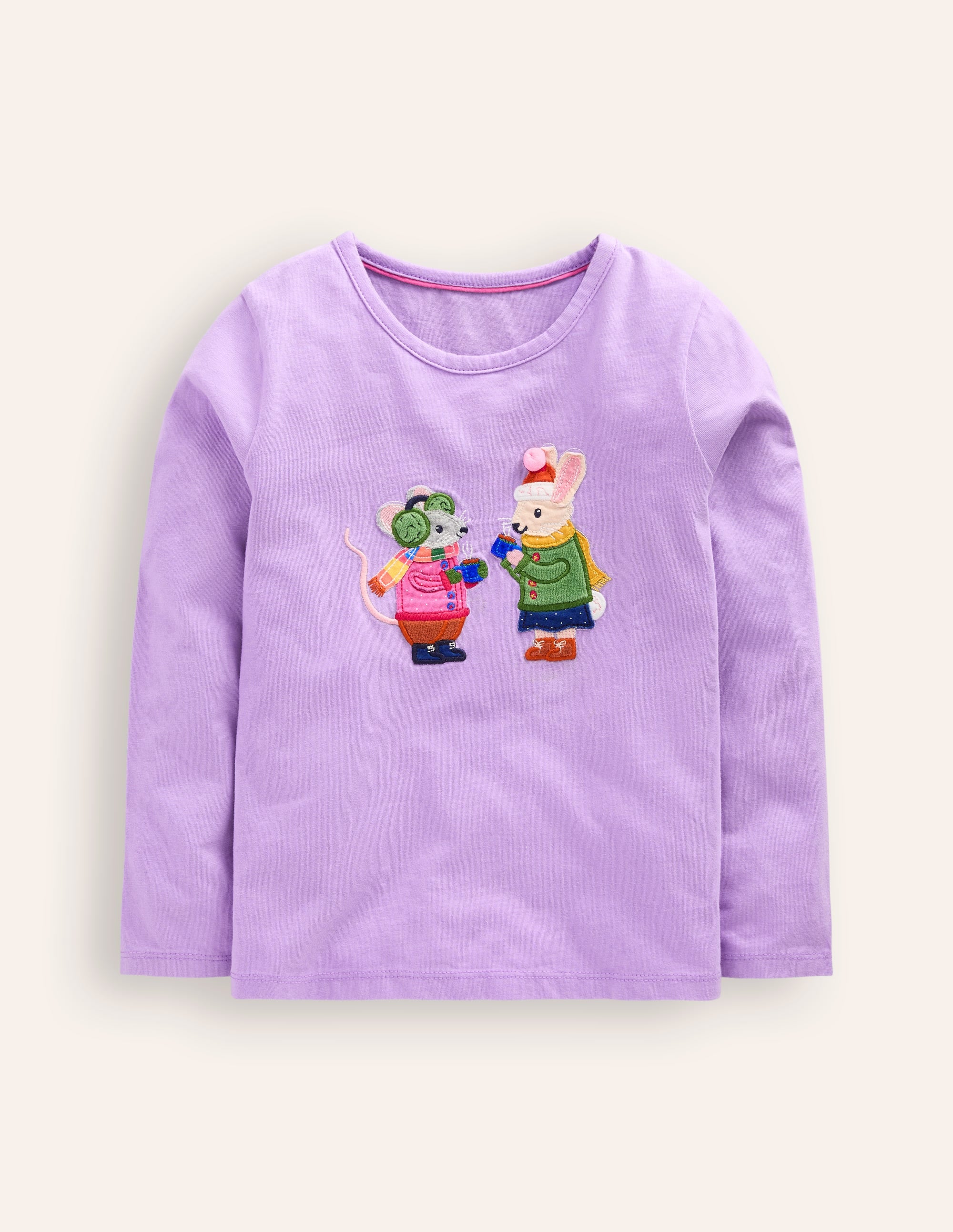  Appliqué Long Sleeve Top-Aster Purple Woodland Friends、mySite、ashleygrahame