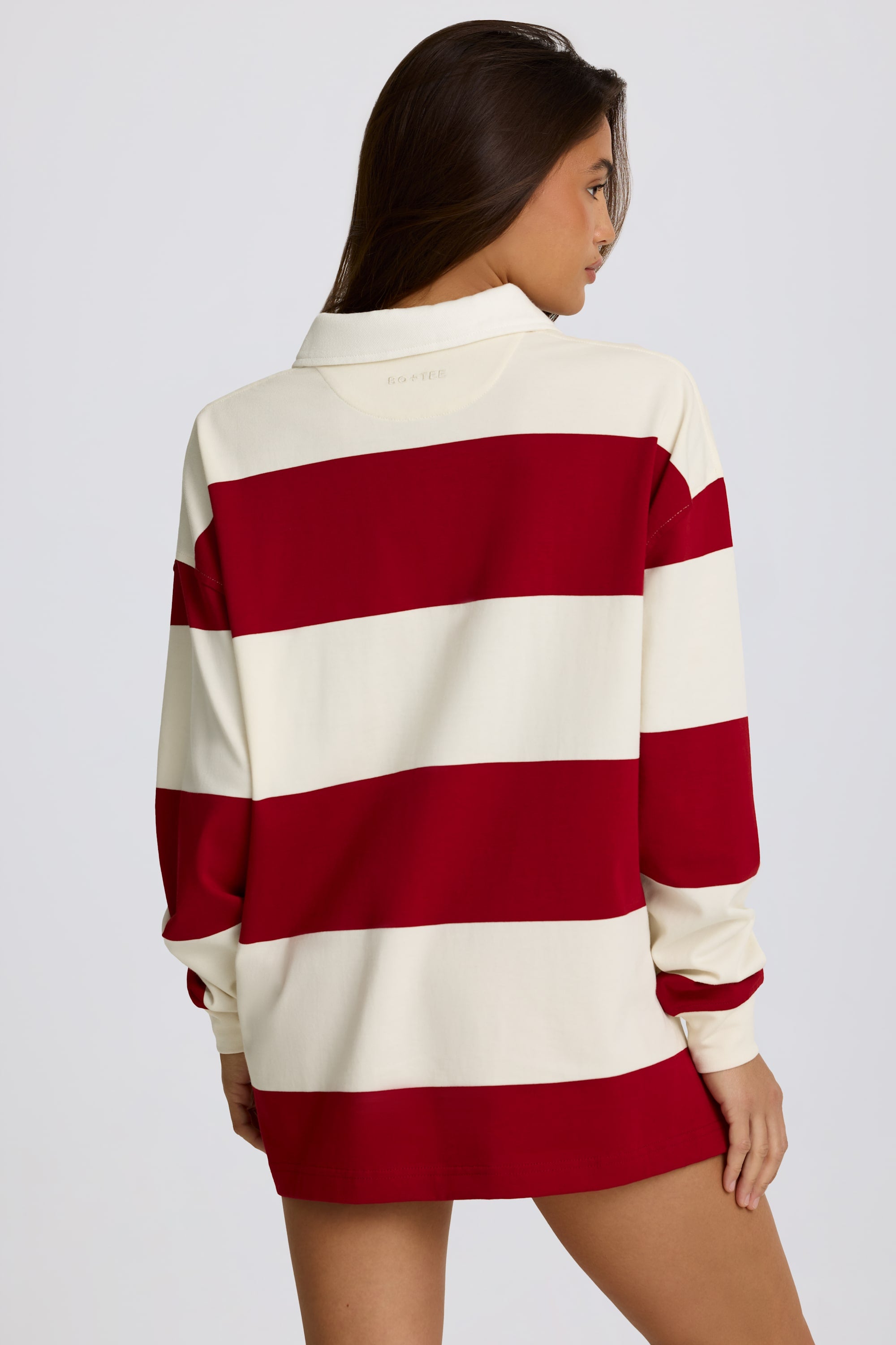  Striped Oversized Long-Sleeve T-Shirt in Dark Red、mySite、sugarbowlscore