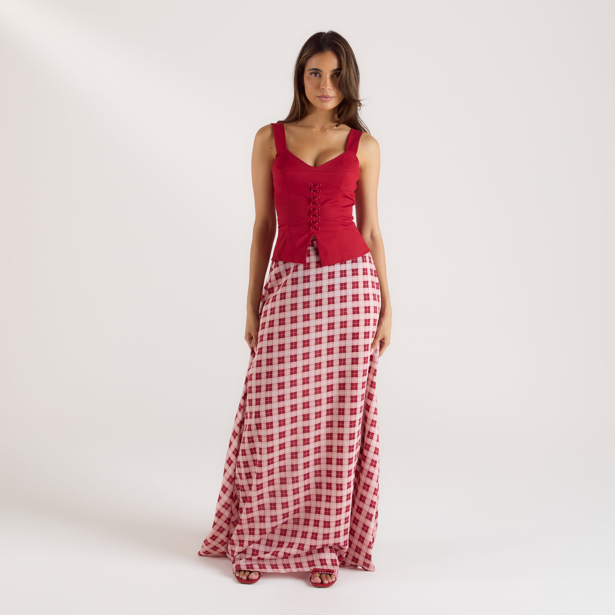 Sheer Maxi Skirt - Red Check、mySite、bengalsvssteelers