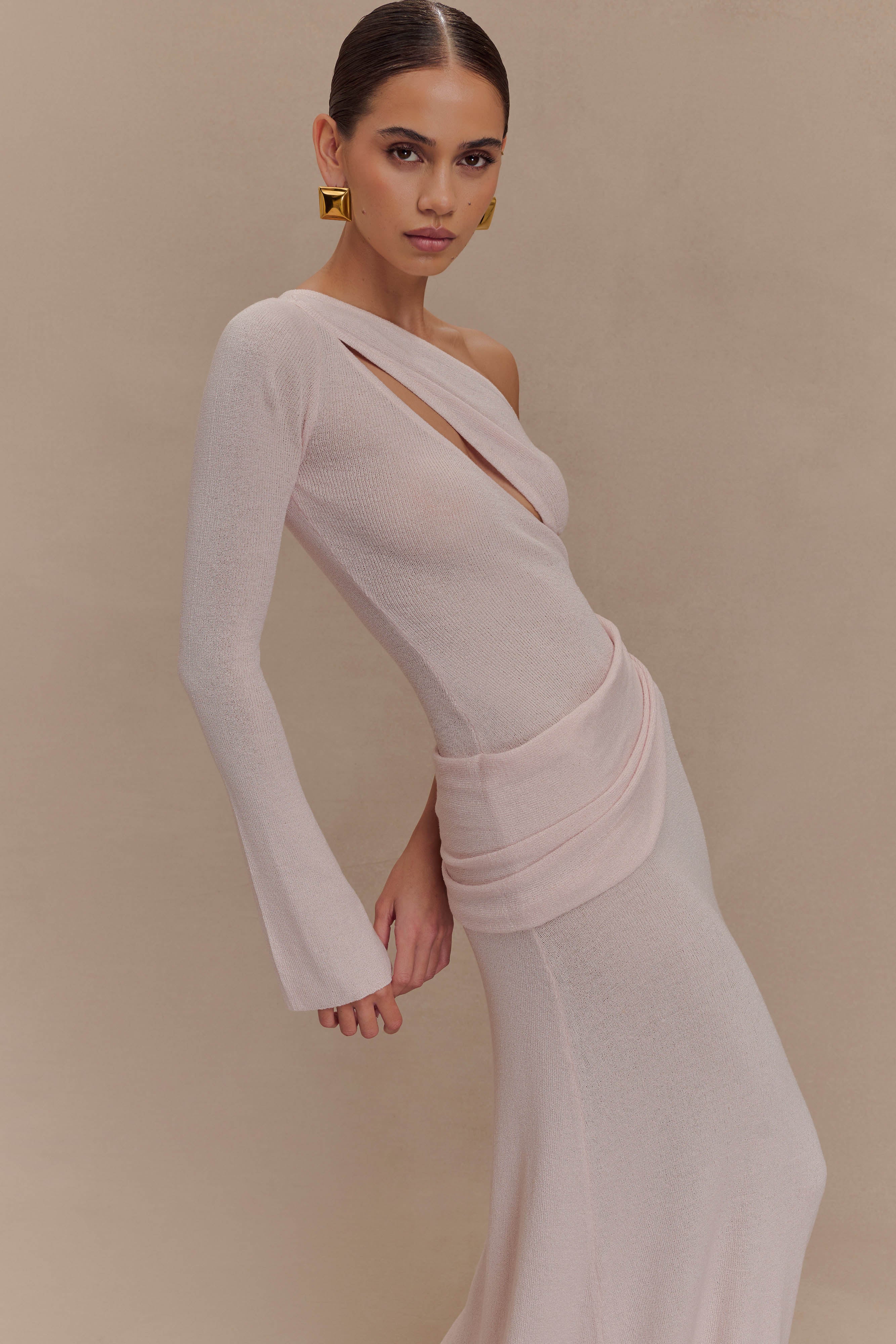 Alexius One Shoulder Knit Maxi Dress - Dusty Pink、mySite、solidvoid