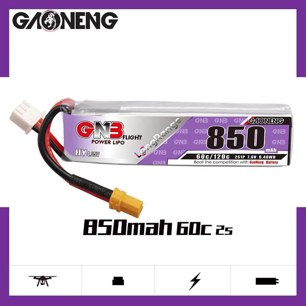  Gaoneng GNB 7.6V 2S 850mAh 60C LiHV Micro Battery (Long Type) - XT30、mySite、merchandisen