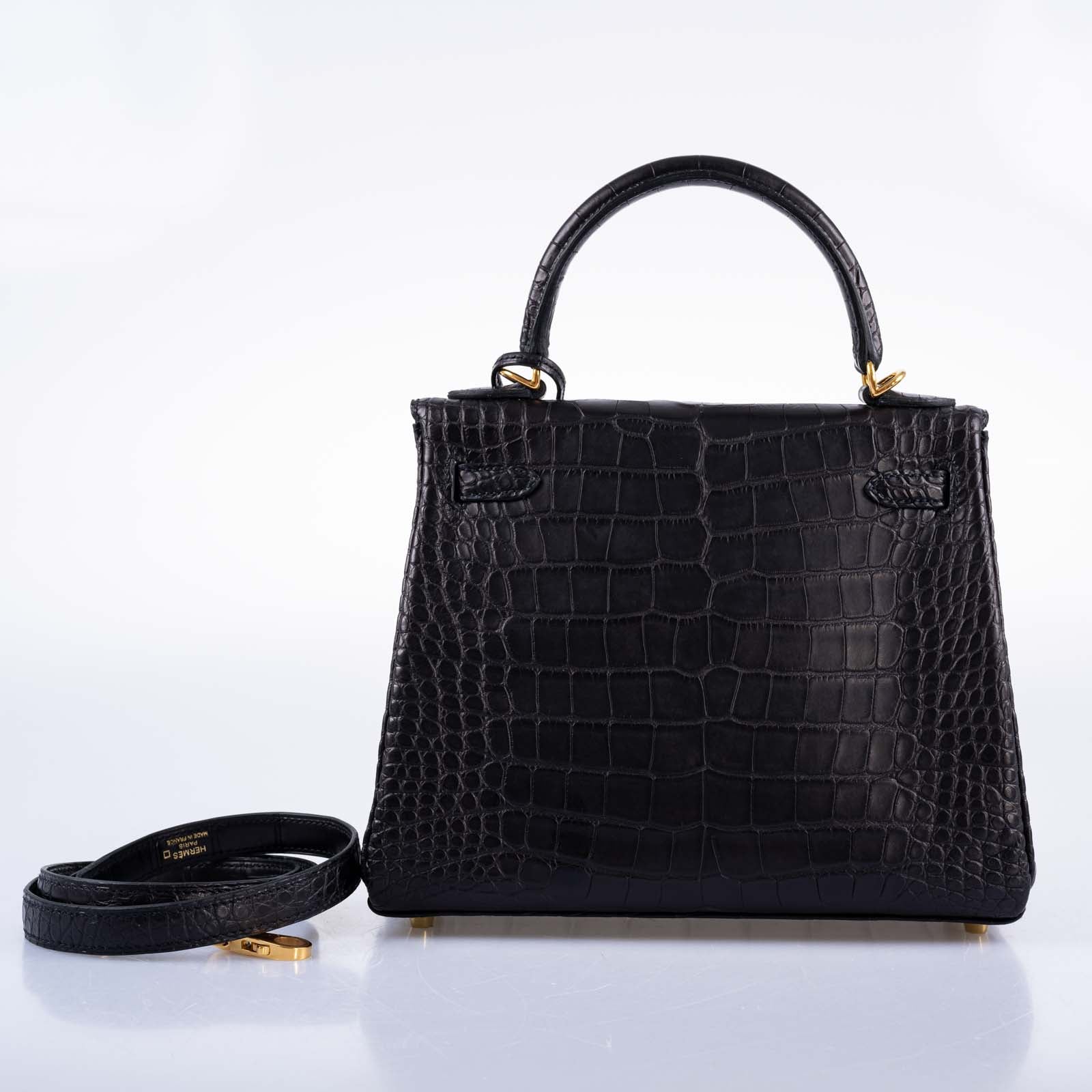 Hermès Kelly 25 Retourne Matte Black Alligator Gold Hardware、mySite、garminoutage.com