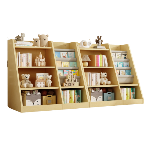 Wooden Toy Storage Organizer Cabinet Natural/ Wood Kids Bookshelf Children Bookcase Toddler Baby Sling Book Rack Shelf for Playroom Bedroom Nursery Hallway School Kindergarten Living room、、casual