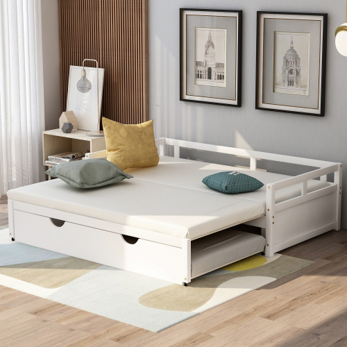 Extending Daybed with Trundle, Wooden Daybed with Trundle, White、、casual