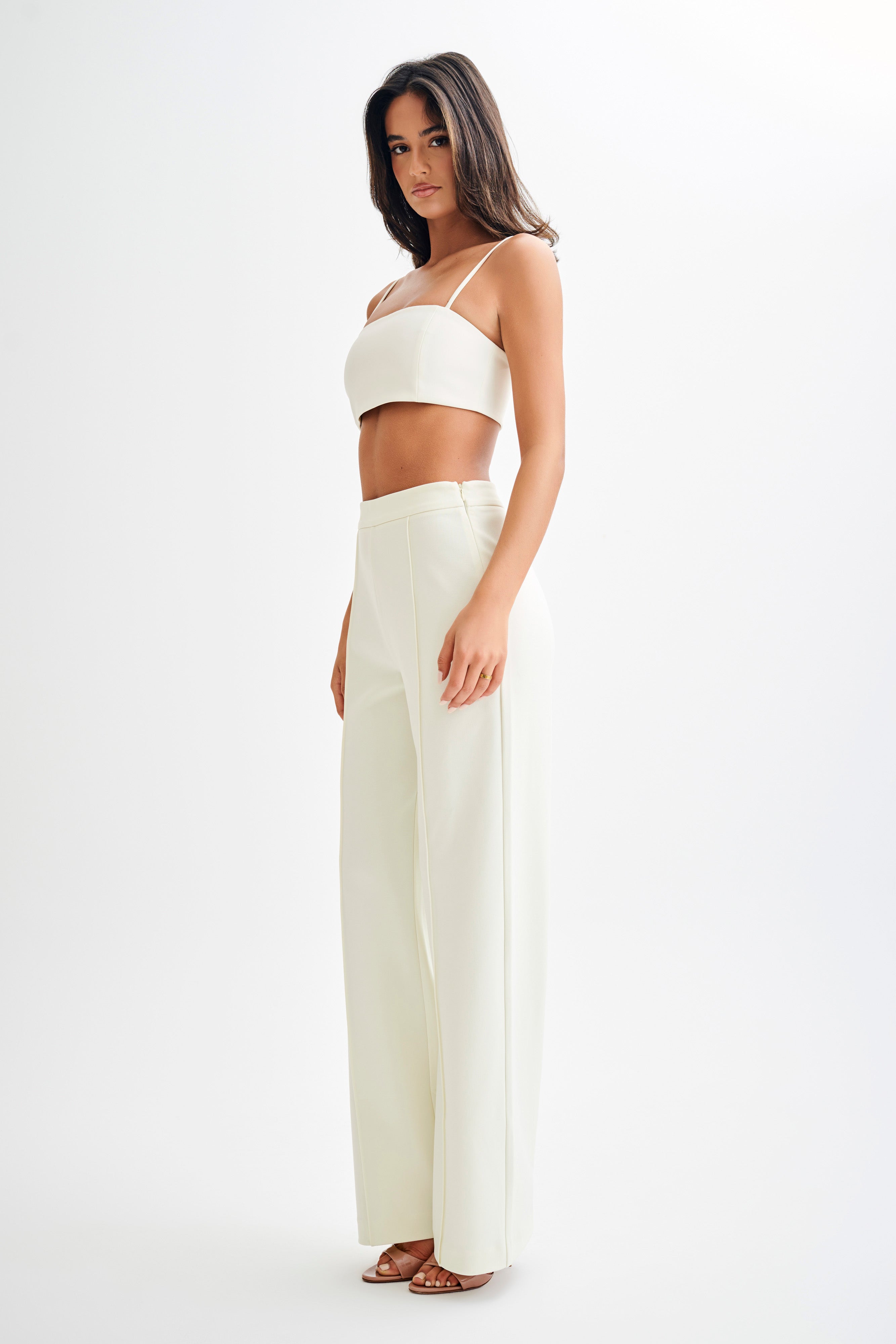 Antonia Pleated Wide Leg Pants - Ivory、mySite、solidvoid