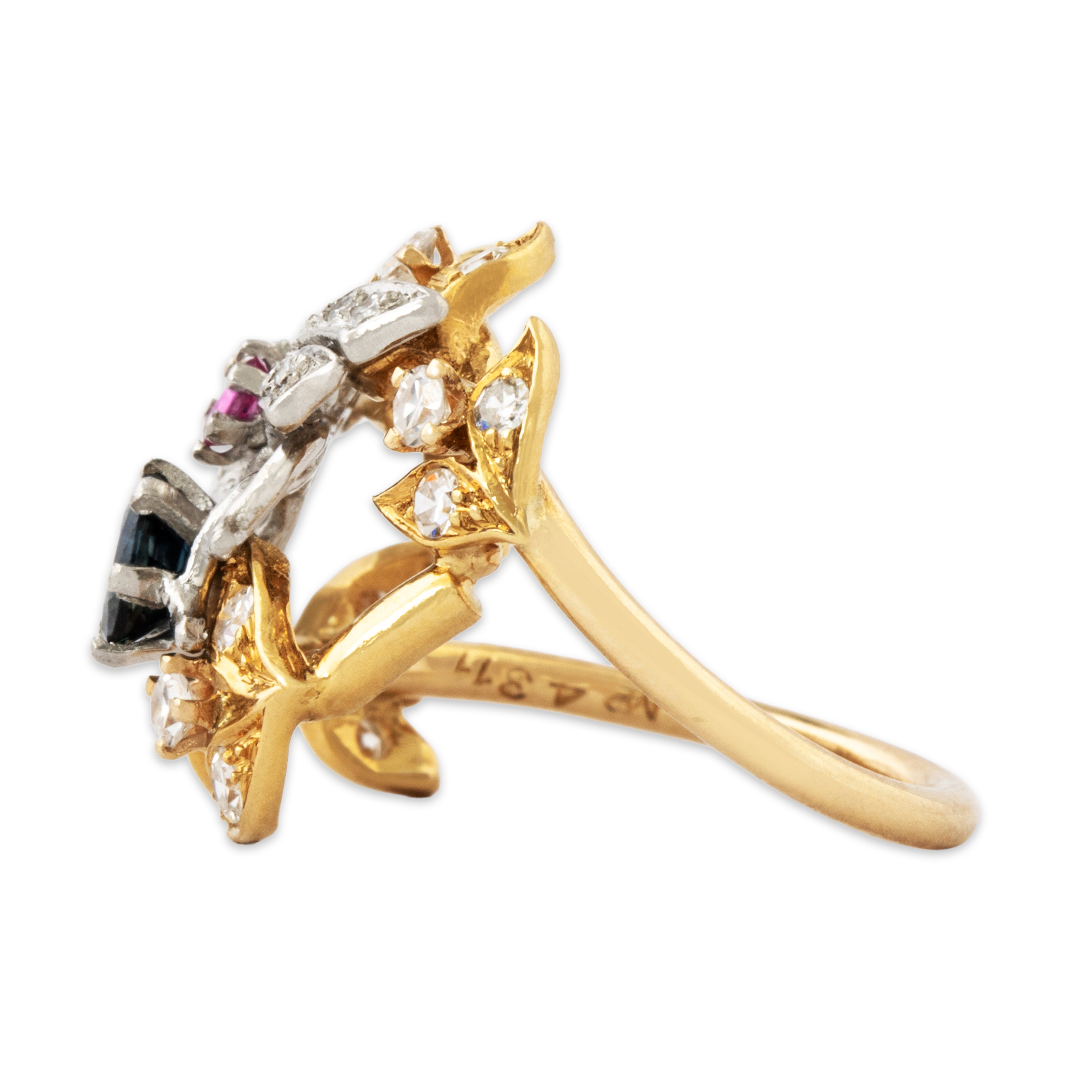 Vintage 18k Yellow & White Gold Diamond Sapphire Ruby Fabulous Flyer Ring 5.75、mySite、hinf8tx79