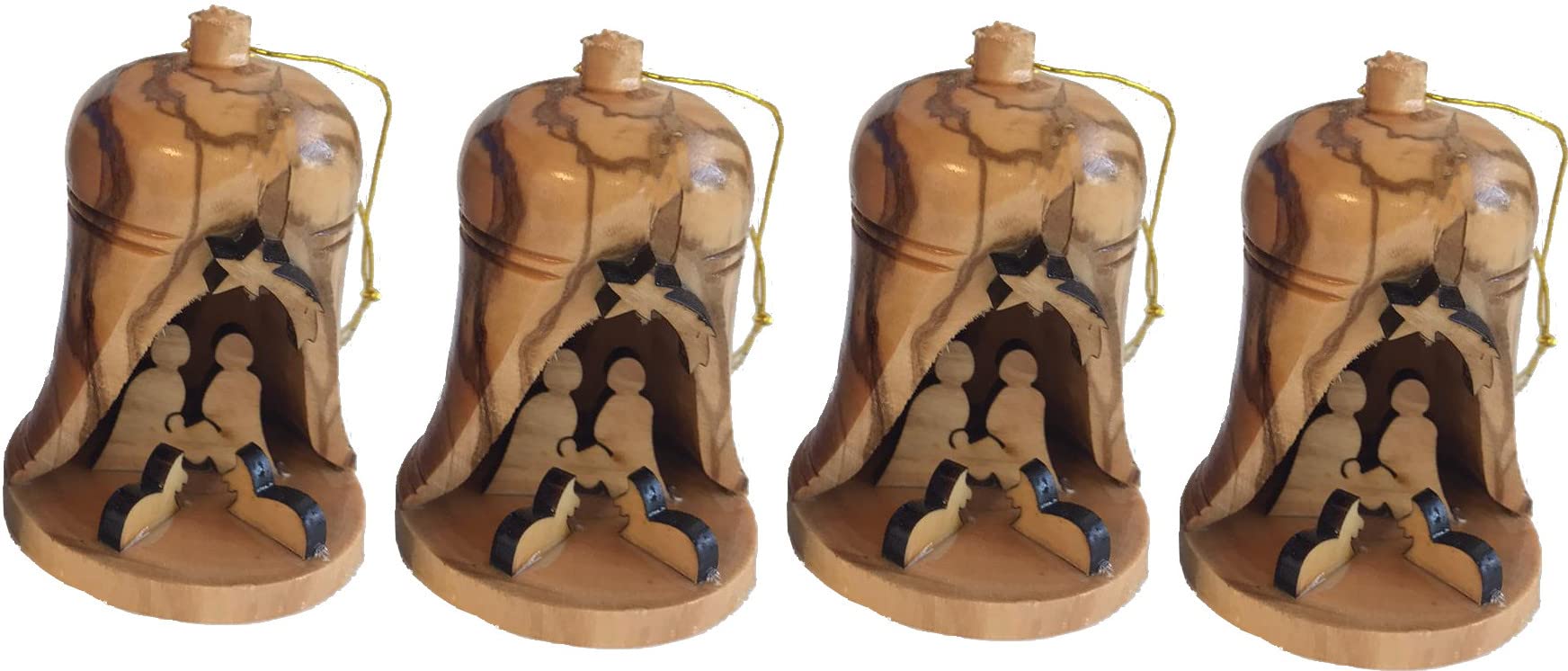  Holy Land Market Four Large Hand Made Olive Wood Ornaments - Tree Hanging Bells - Christmas Tree Ornaments from The Holy Land - Many Sizes、mySite、elrpsem3k