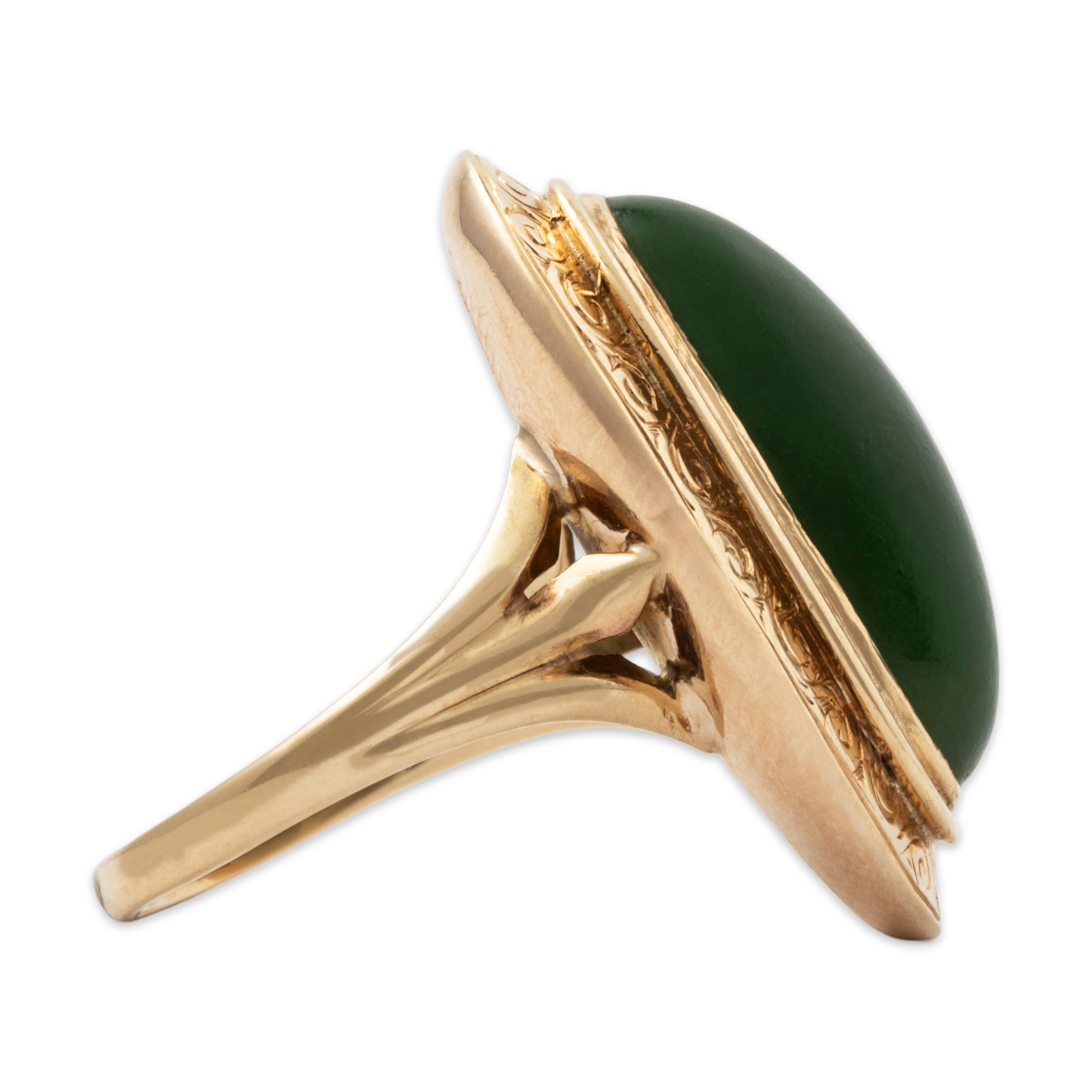 Vintage 10k Yellow Gold 8.36ct Green Jade Engraved Bezel Ring 6.50、mySite、hinf8tx79
