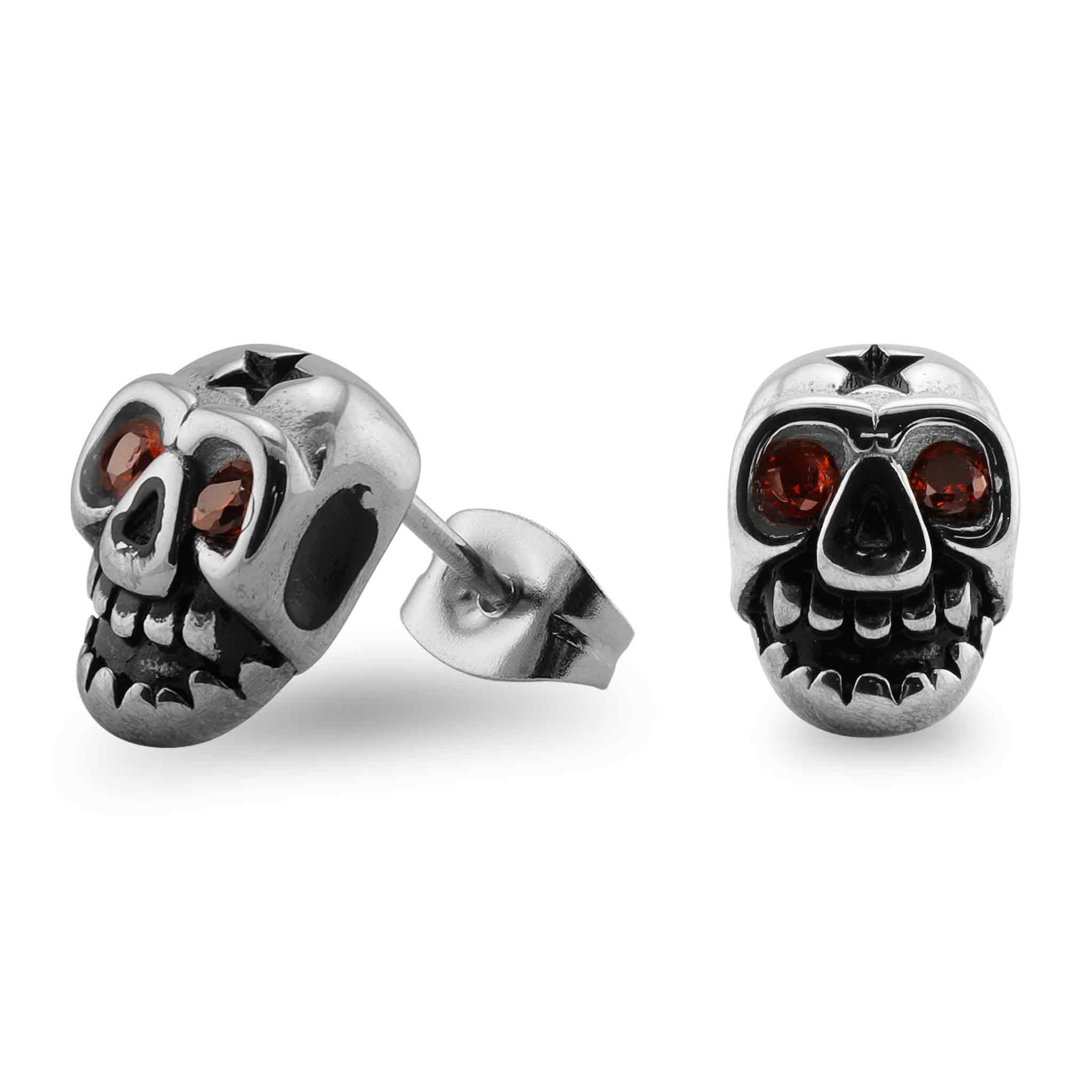 Stainless Steel Dark Red CZ Skull Eyes Post Earrings / ERC1011、mySite、dreamappss