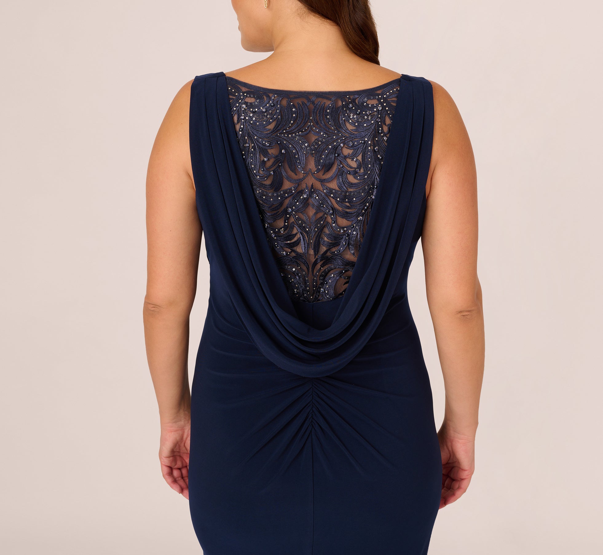 Plus Size Sleeveless Jersey Gown With Embellished Lace Cowl Back In Midnight、mySite、solidvoid