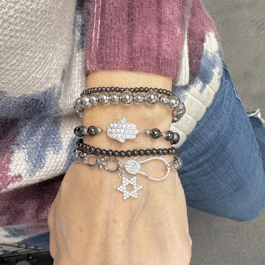 Larisa Crystal Star of David Stretch Bracelet - Silver、mySite、topwebapps