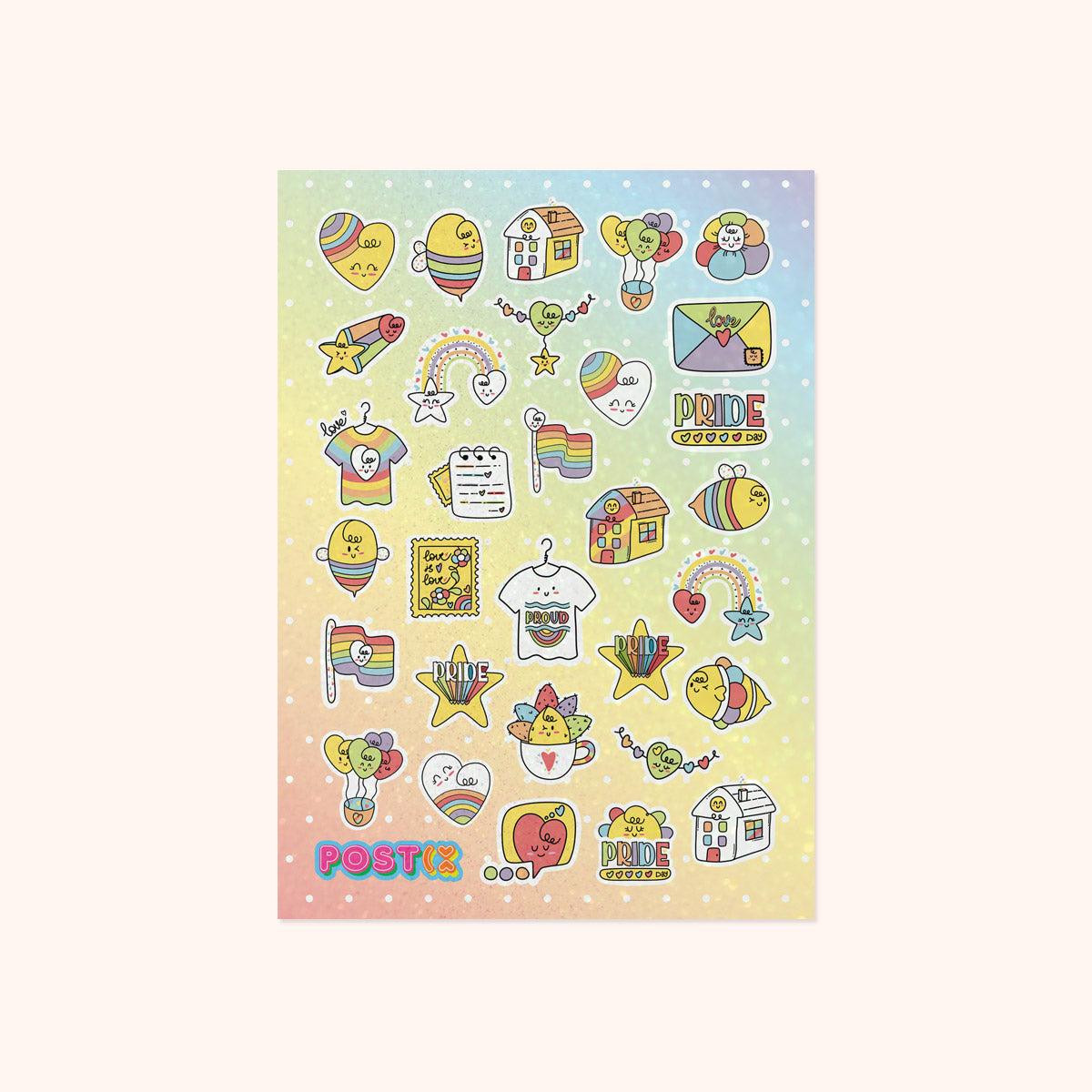  Kawaii Pride A6 Glitter Sticker Sheet、mySite、ghnorth