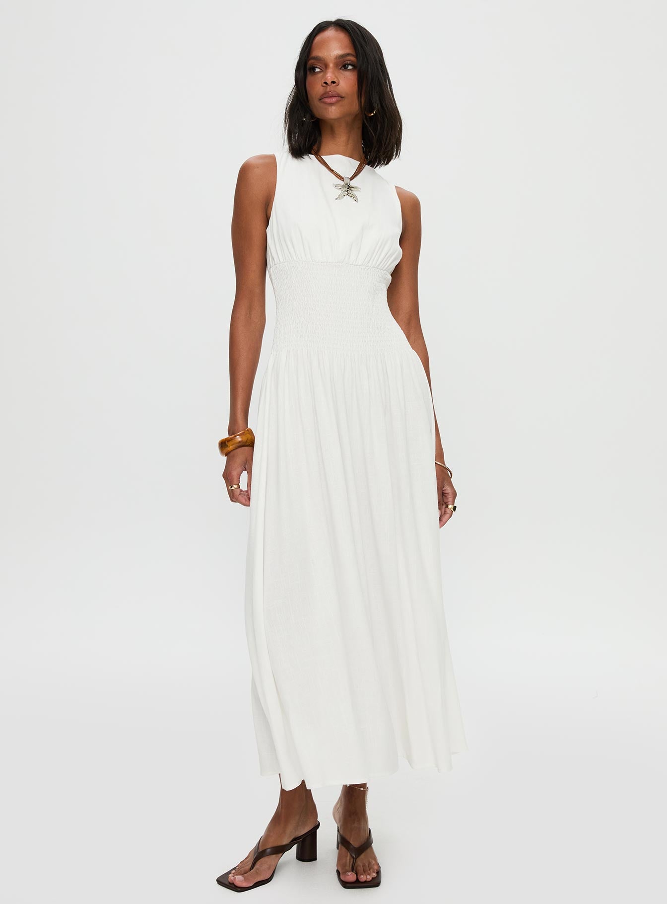 Lilienne Shirred Maxi Dress White、mySite、solidvoid