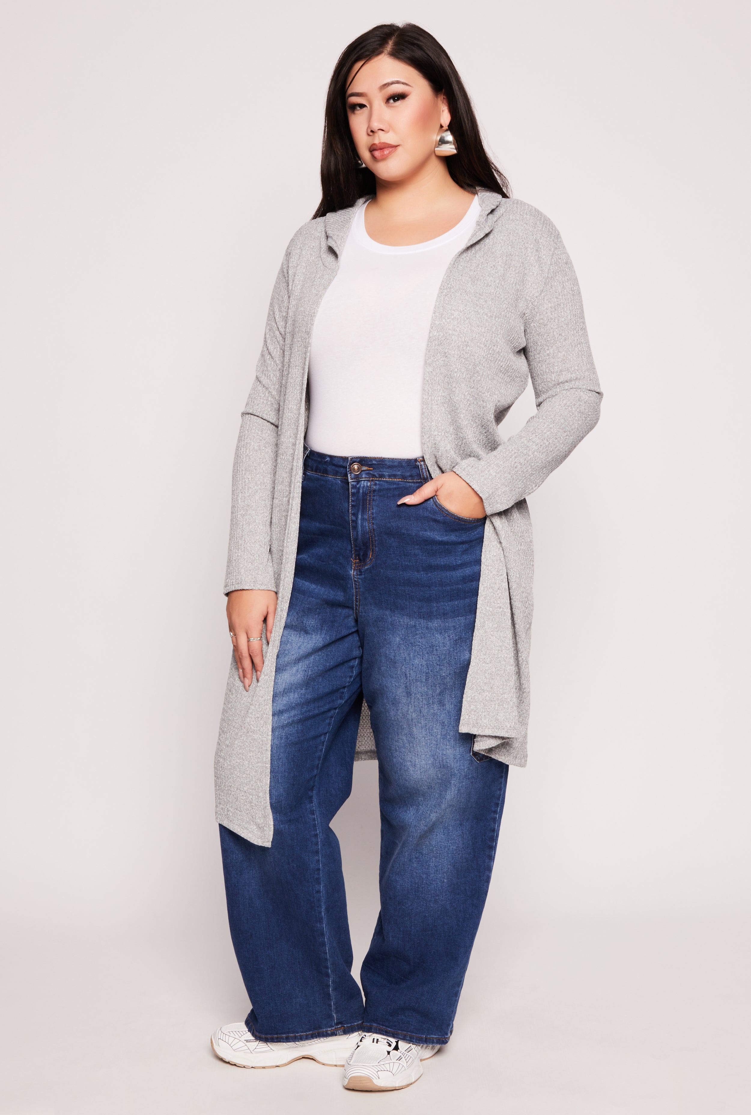 Plus Size Waffle Knit Hooded Duster、mySite、camillekostekn