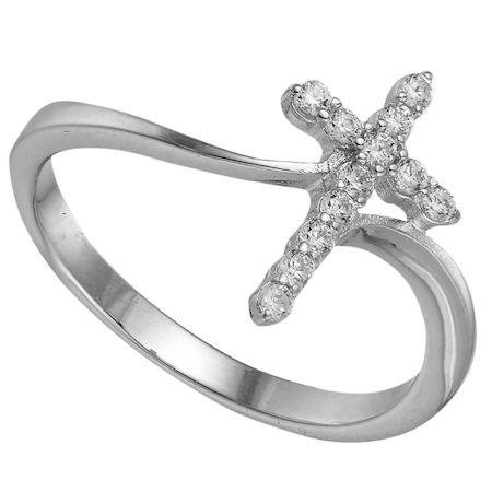 CZ Cross White Gold Over Brass Ring / USR0002、mySite、dreamappss