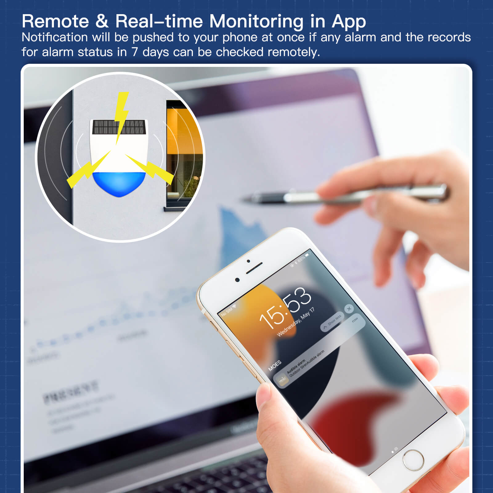 Tuya Smart Wifi/Zigbee Sound Light Siren Alarm Solar Energy Outdoor IPX5 Waterproof Tamper Alarm With Rechargeable Battery、mySite、fannypackpong