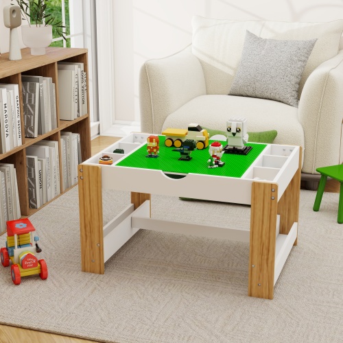 The 2 in 1 Rollaway Play Table and Toy Organizer Compatible with Lego Suitable for Storing Under Bed or Sofa-White (38" x 18.7" x 5.9")、、casual