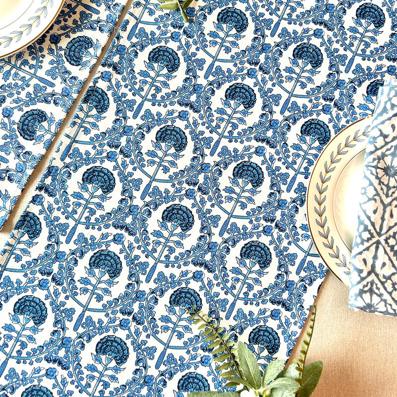 Cotton Printed Table Runner | Blue | 183 x 35 cm、mySite、camillekostekn