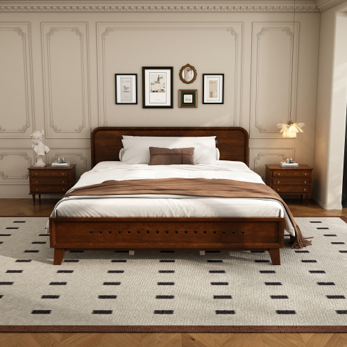 PINE SOLID WOOD KING SIZE BED, SOLID AND STABLE, NO BOX SPRING NEEDED, RUSTIC YELLOW COLOR、、eastwooduniform