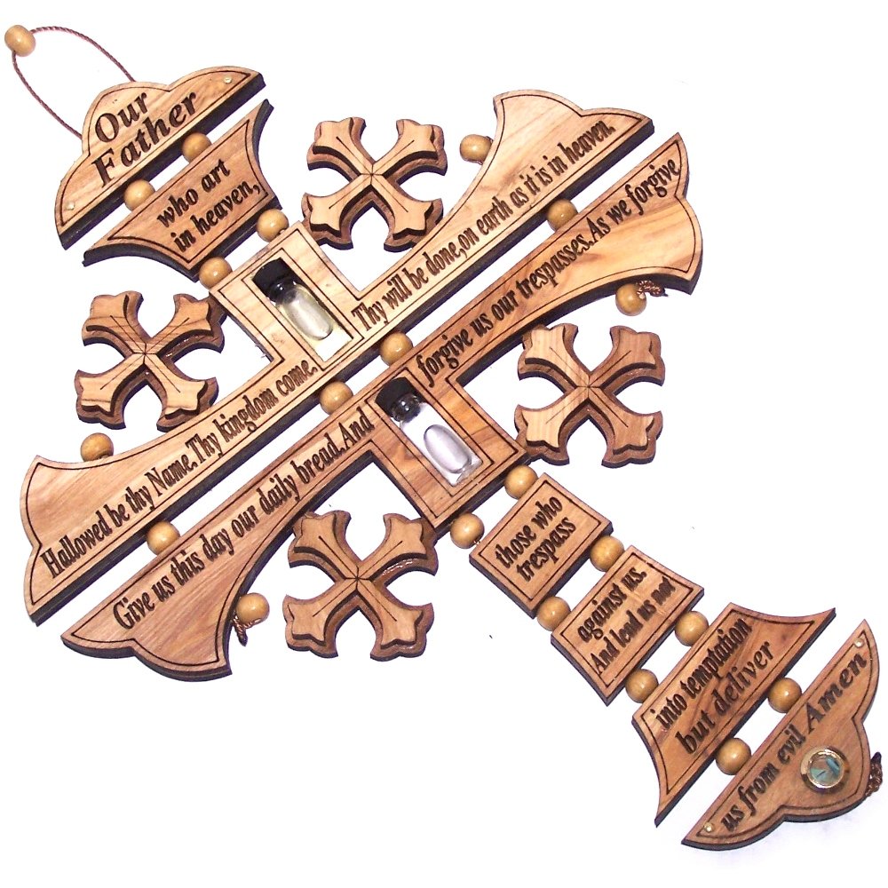 Holy Land Market Byzantine Olive Wood Cross with Lord Prayer Made by Laser Technology (10 inches)、mySite、topwebapps
