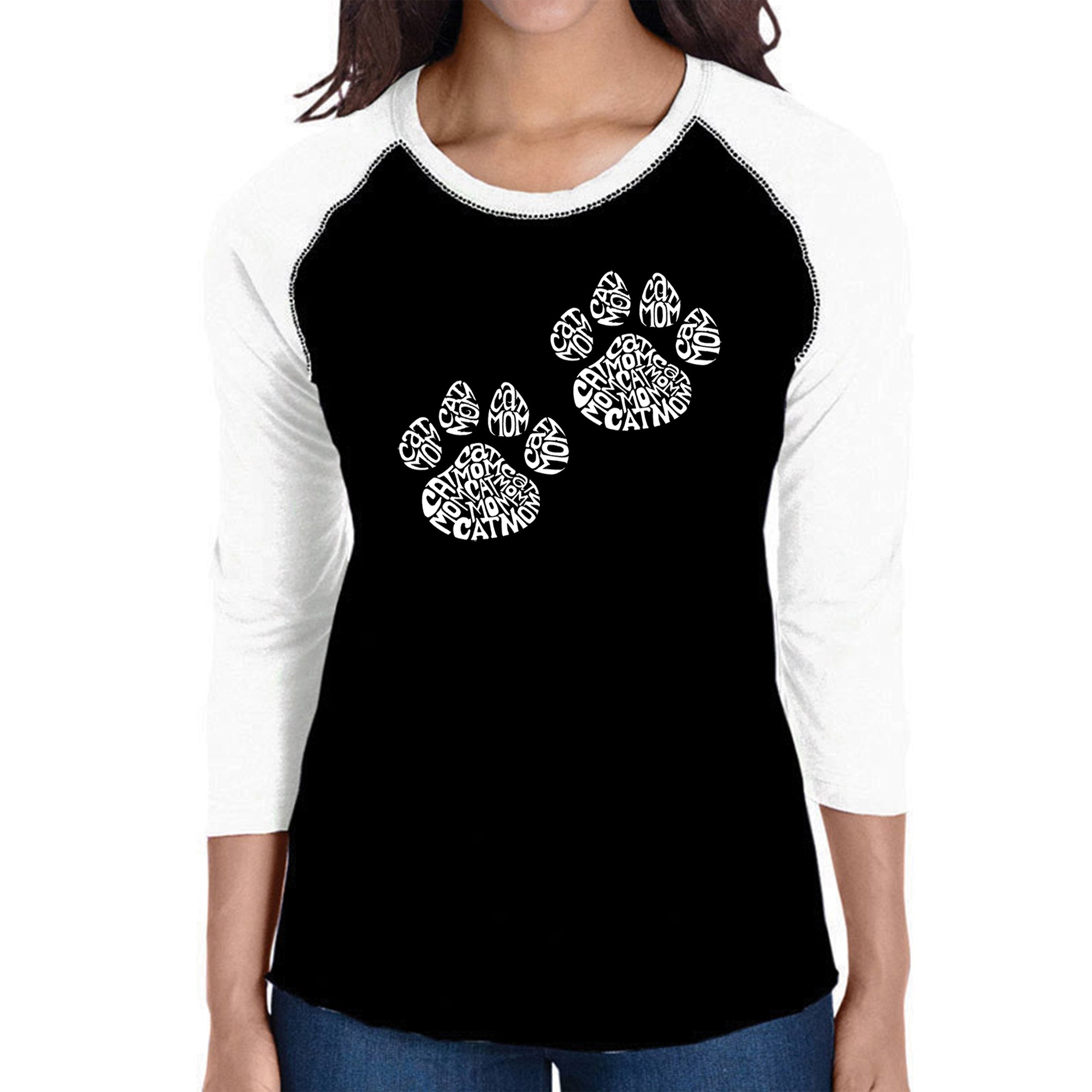 Cat Mom - Women's Raglan Baseball Word Art T-Shirt、mySite、camillekostekn