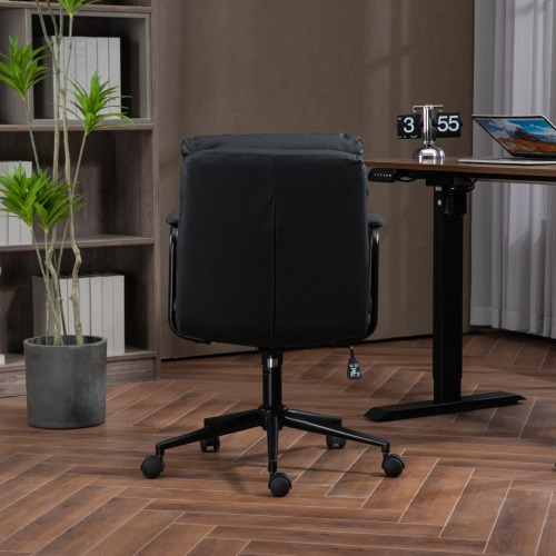 Office Chair,Mid Back Home Office Desk Task Chair with Wheels and Arms Ergonomic PU Leather Computer Rolling Swivel Chair with Padded Armrest,The back of the chair can recline 40° (Brown)、、casual