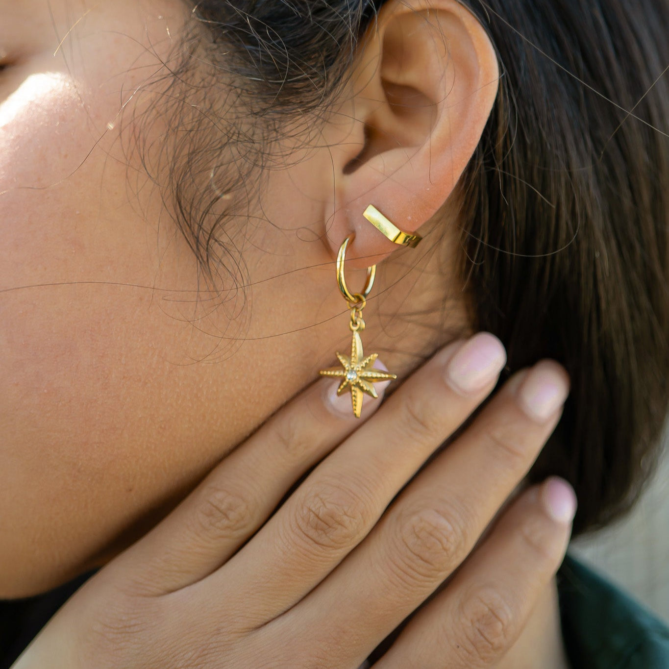 18K Gold PVD Stainless Steel Square Huggie Earrings / ERJ0053、mySite、dreamappss