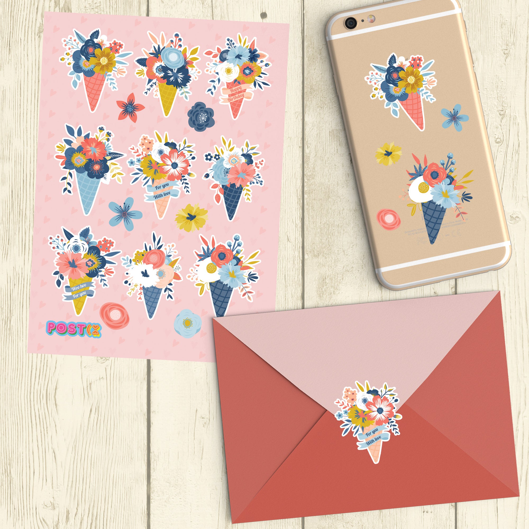  Floral Ice Creams Sticker Sheet、mySite、ghnorth