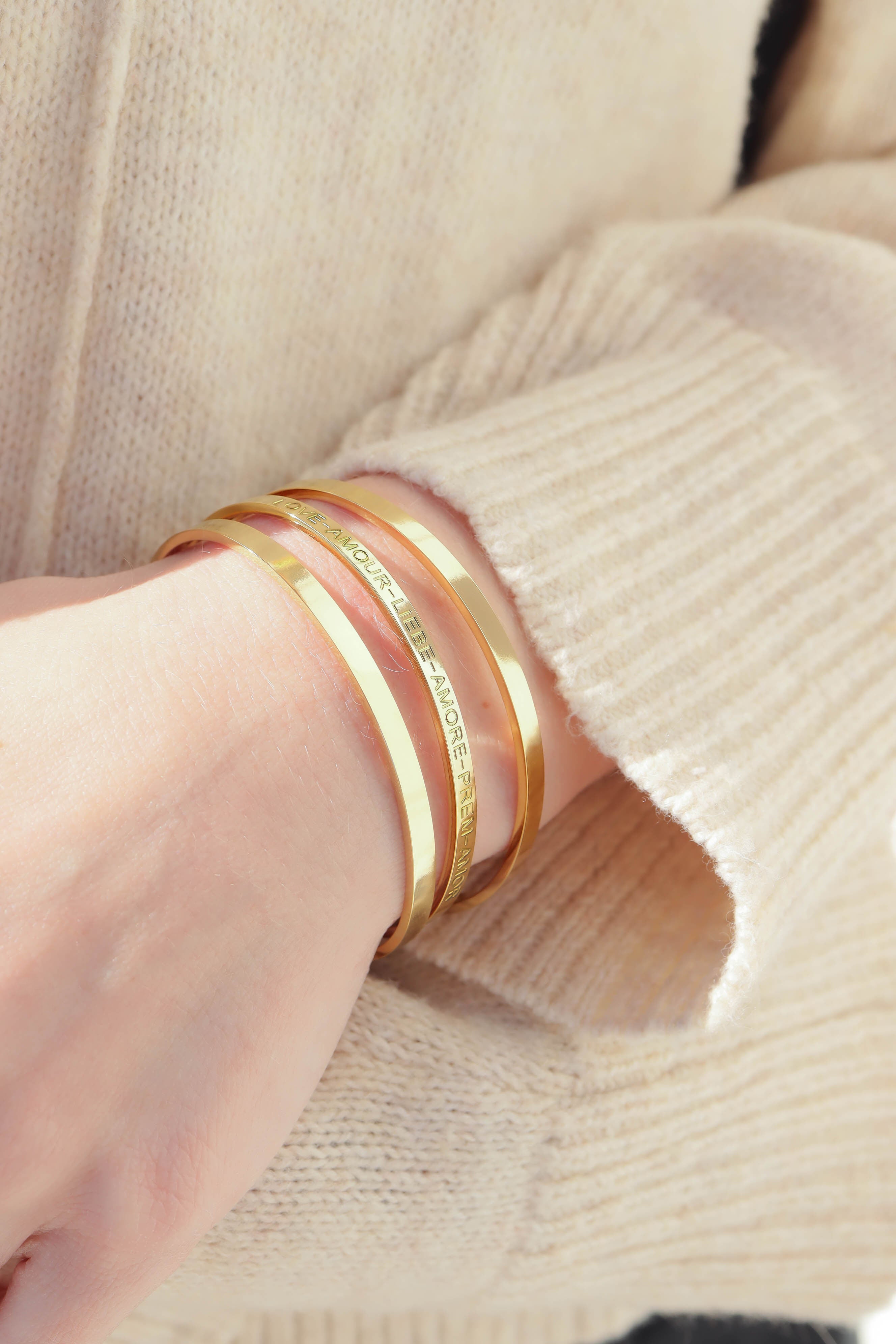 18K Gold PVD Stainless Steel Love Languages 3 Pc Bangle Set / BRJ1012、mySite、dreamappss